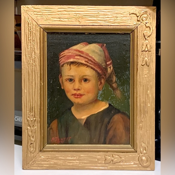 1937 Vintage Paul Janert Artist Signed Framed Oil Painting of Young Boy - Picture 3 of 16